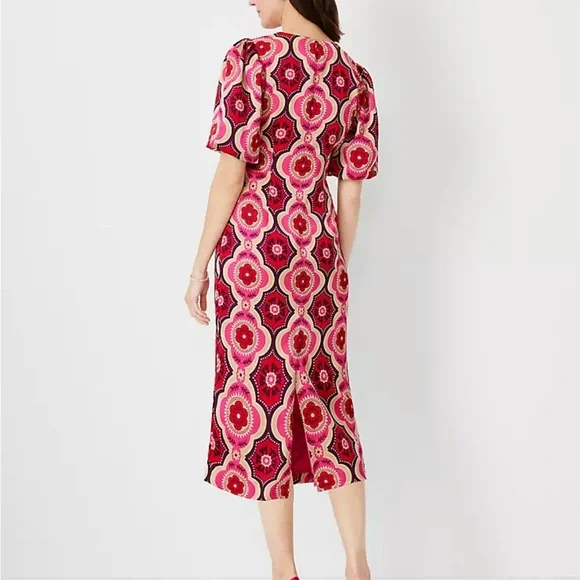 Ann Taylor Patterned Red and Pink Midi Dress - Picture 2 of 11